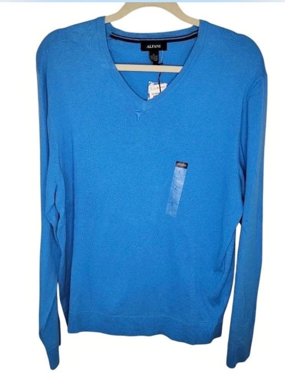 Alfani Men's Solid V-Neck Cotton Sweater in turquoise Large